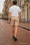Men's Regular Lace-Up Casual Beige Basic Shorts - 6