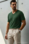 Men's Relaxed Fit Khaki Loose V-Neck T-Shirt - 3