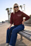 Women's High Waist Elastic Navy Blue Linen Trousers - 5