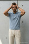 Men's Relaxed Fit Baby Blue Polo Neck T-Shirt - 3