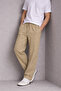 Men's Beige Linen Trousers with Elastic Waist and Wide Legs - 4