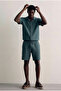 Men's Summer Linen Shirt Elastic Waist Shorts Khaki Two-Piece Set - 3