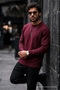 Men's Regular Fit Casual Burgundy Knit Sweater - 3