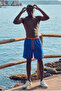 Men's Short Length Zipper Pocket Blue Beach Swim Shorts - 4