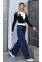Women's Textured Wide-Leg Navy Blue Palazzo Linen Trousers - 4