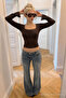 Women's Lace Fitted Brown Summer Blouse - 2