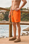 Men's Loose Lined Zippered Trendy Orange Swim Shorts - 5