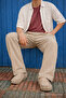 Men's Trend Premium Loose Beige Linen Trousers - 5