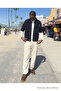 Men's High Waist Casual Elastic White Linen Trousers