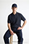 Men's Premium Comfort Textured Navy Blue Polo Collar t Shirt - 3