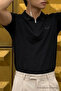 Men's Flexible Black Polo Neck T-Shirt - 6