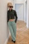 Women's Trendy Low Waist Loose S.Green Linen Trousers - 2