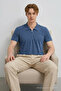 Men's Embroidered Zippered Blue Polo Collar T-Shirt - 4