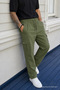 Men's Khaki Loose Linen Trousers with Cargo Pockets - 2