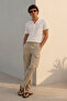 Men's Summer Comfort Cream Cargo Linen Trousers - 5