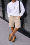 Men's Summer Cargo Pocket Regular Beige Linen Shorts - 4