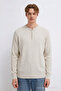 Men's Striped Zippered Cream Knitwear Winter Sweater - 6