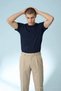Men's Casual Straight Navy Blue Stretchy T-Shirt - 4