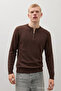 Men's Striped Long Loose Zippered Brown Knitwear Sweater - 6