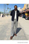 Men's High Waist Casual Elastic Gray Linen Trousers - 2