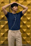 Men's Relaxed Casual Navy Blue Stretchy T-Shirt - 4