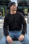 Men's 95% Cotton Anti-Pilling Black Knit Sweater - 3