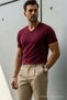 Men's Relaxed Fit Burgundy Loose V-Neck T-Shirt - 3