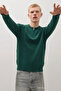 Men's Striped Long Loose Zippered Green Knit Sweater - 2