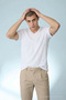 Men's Straight Fit White V-Neck T-Shirt - 3