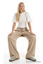 Women's Summer Comfortable Cream Linen Trousers with Elastic Waist - 5