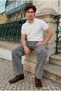 Men's Textured Cotton Trendy Loose White Polo Collar T-Shirt - 3