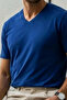 Men's Relaxed Fit Blue Loose V-Neck T-Shirt - 6