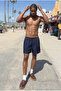 Men's Lined Comfortable Zipper Pocket Navy Blue Swim Shorts - 4