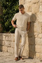 Men's Casual Beige Loose Polo Collar T-Shirt - 3