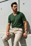 Men's Relaxed Fit Khaki Loose V-Neck T-Shirt - 2