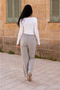 Women's Elastic Waist Jogger Gray Linen Trousers - 6