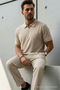 Men's Relaxed Fit Beige Polo Neck T-Shirt - 2