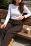 Women's Relax Fit Summer Loose Brown Linen Trousers - 4