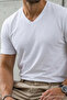 Men's Relaxed Fit White Loose V-Neck T-Shirt - 6