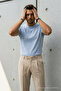 Men's Premium Viscose Baby Blue Loose T-Shirt - 4