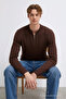 Men's Striped Zippered Brown Knitwear Winter Sweater - 2