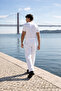 Men's Elastic Waist Jogger White Linen Trousers - 6