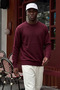 Men's Crew Neck Long Burgundy Knit Sweater - 2