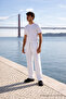 Men's Elastic Waist Jogger White Linen Trousers - 2
