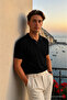 Men's Summer Cotton Textured Loose Black Polo Collar T-Shirt - 2