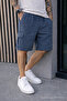 Men's Trend Low Waist Cargo Pocket Loose Blue Linen Shorts - 4