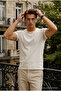Men's Relax Fit Short Sleeve 100% Cotton Cream T-Shirt - 4