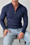 Men's Winter Hakim Collar Navy Blue Knitwear Sweater - 3