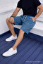 Men's Daily Trend Loose Cargo Pockets Dark Blue Linen Shorts - 4