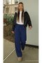Women's Casual Textured Palazzo Navy Blue Linen Trousers - 3